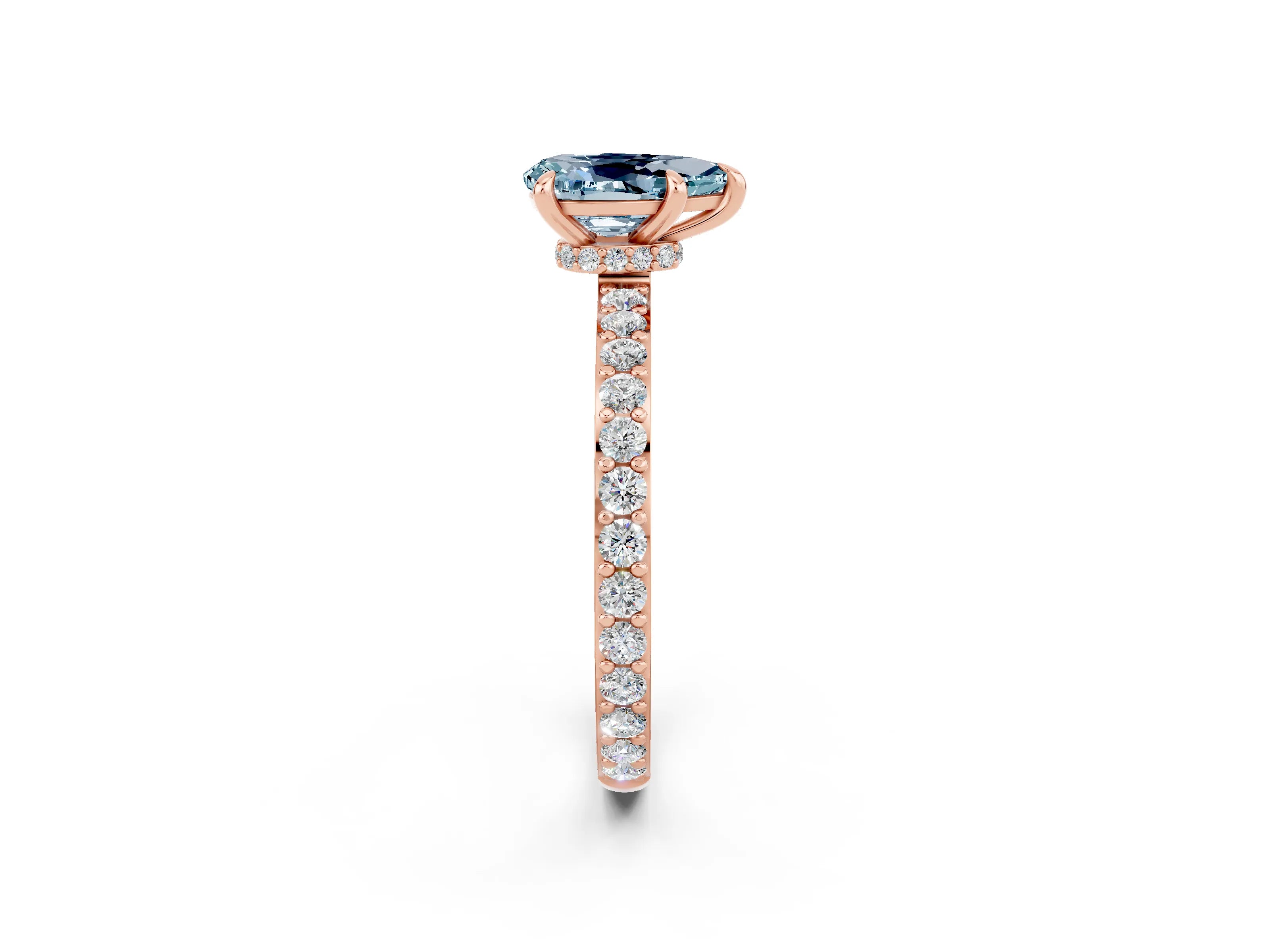 Rose gold Pear Cut Aquamarine Ring with Pavé Band and Four-Prong Setting_2