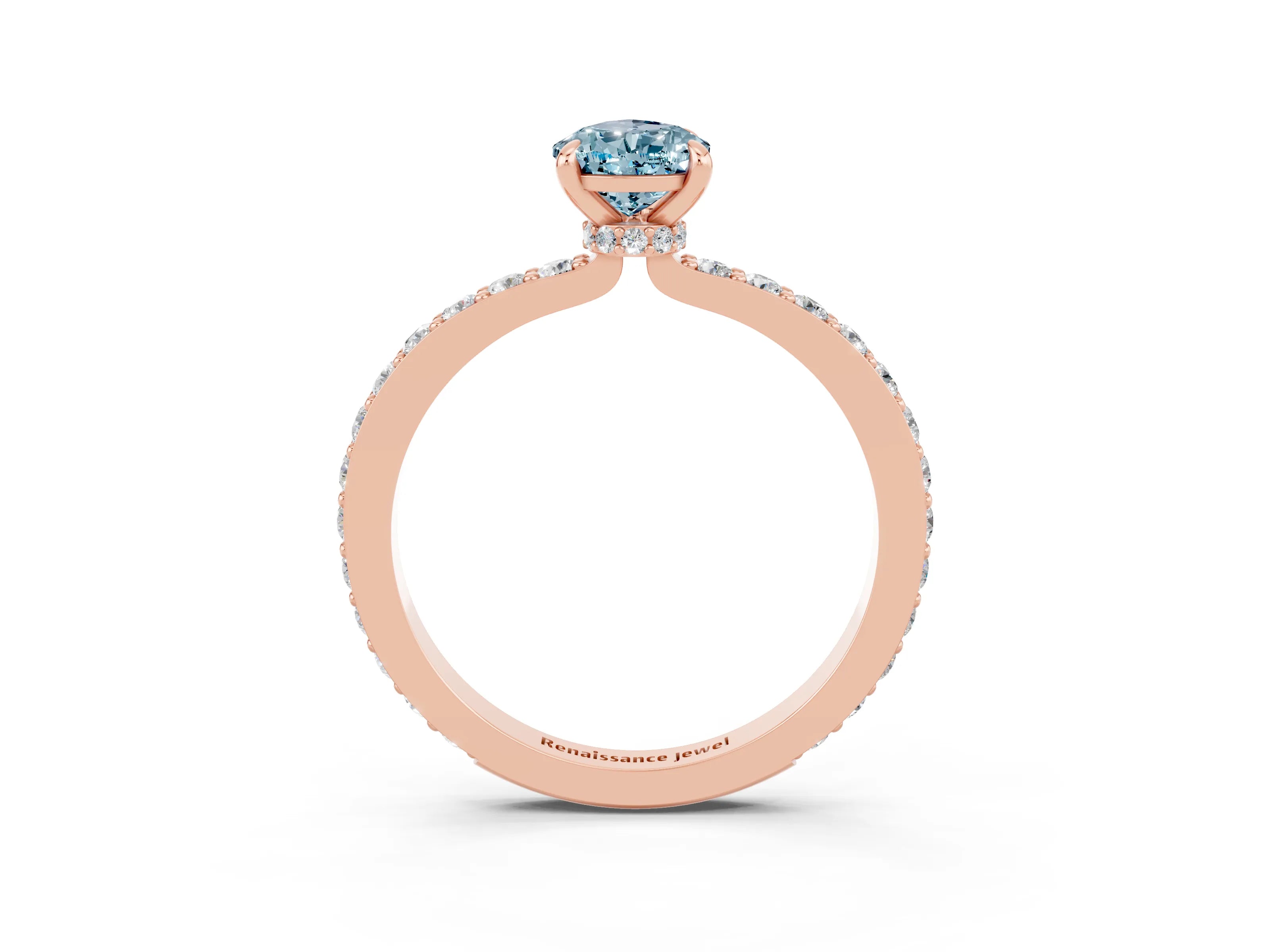 Rose gold Pear Cut Aquamarine Ring with Pavé Band and Four-Prong Setting_3