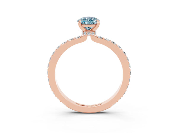 Rose gold Pear Cut Aquamarine Pavé Engagement Ring with Round  Accents and Prong Setting