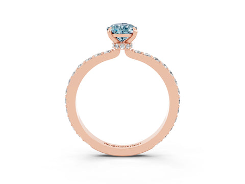 Rose gold Pear Cut Aquamarine Ring with Pavé Band and Four-Prong Setting_3