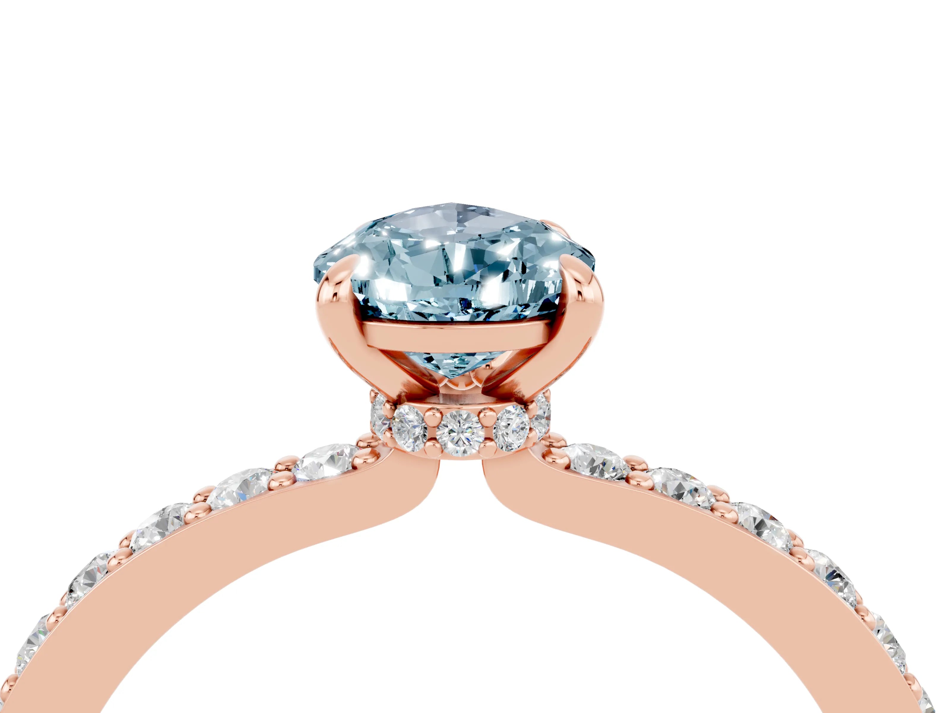 Rose gold Pear Cut Aquamarine Ring with Pavé Band and Four-Prong Setting_4