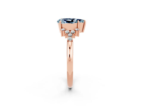 Rose gold Pear Cut Aquamarine Ring with Side Stones and Four-Prong Setting_38
