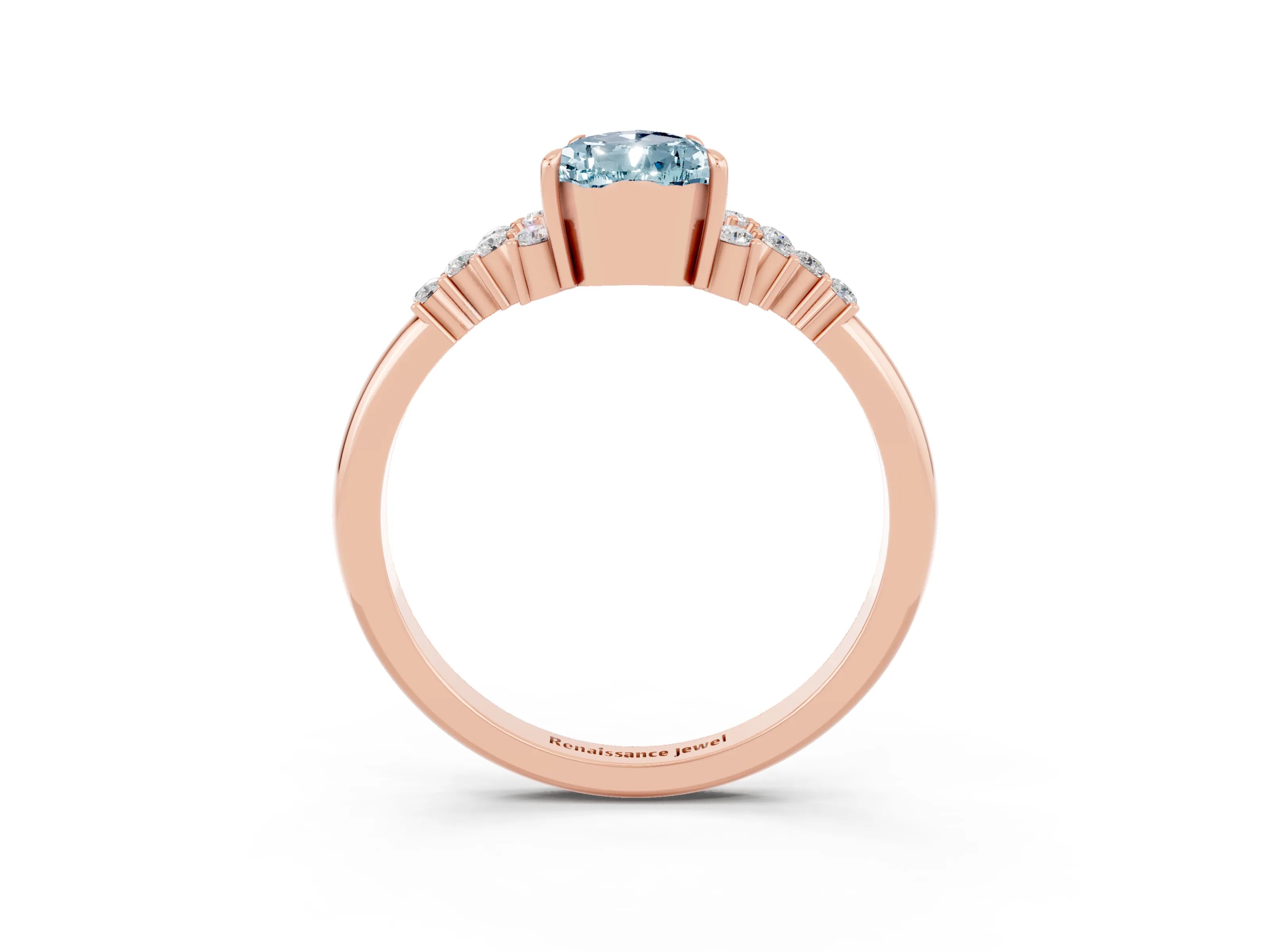 Rose gold Pear Cut Aquamarine Ring with Side Stones and Four-Prong Setting_39