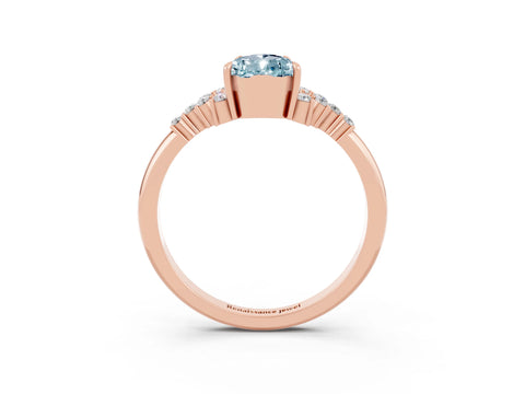 Rose gold Pear Cut Aquamarine Ring with Side Stones and Four-Prong Setting_39