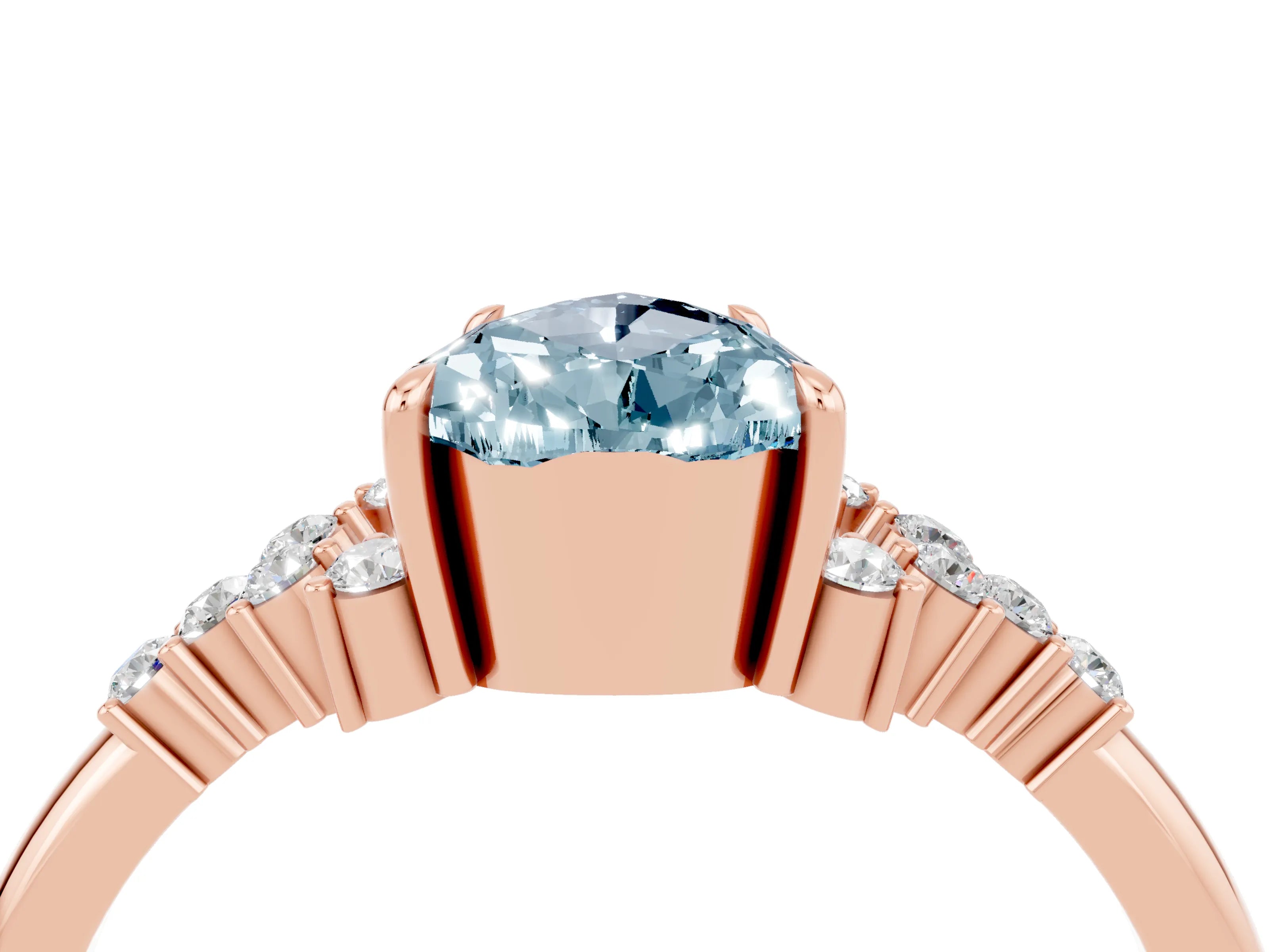 Rose gold Pear Cut Aquamarine Ring with Side Stones and Four-Prong Setting_40