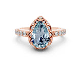 Rose gold Pear Cut Aquamarine Scalloped Halo Engagement Ring with Round Shared Prong Band_24