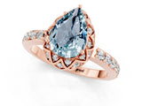 Rose gold Pear Cut Aquamarine Scalloped Halo Engagement Ring with Round Shared Prong Band_25