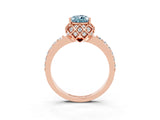Rose gold Pear Cut Aquamarine Scalloped Halo Engagement Ring with Round Shared Prong Band_27