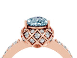 Rose gold Pear Cut Aquamarine Scalloped Halo Engagement Ring with Round Shared Prong Band_28