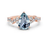Rose gold Pear Cut Aquamarine Scattered Round Accent Ring with Prong Setting_12