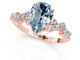 Rose gold Pear Cut Aquamarine Scattered Round Accent Ring with Prong Setting_13