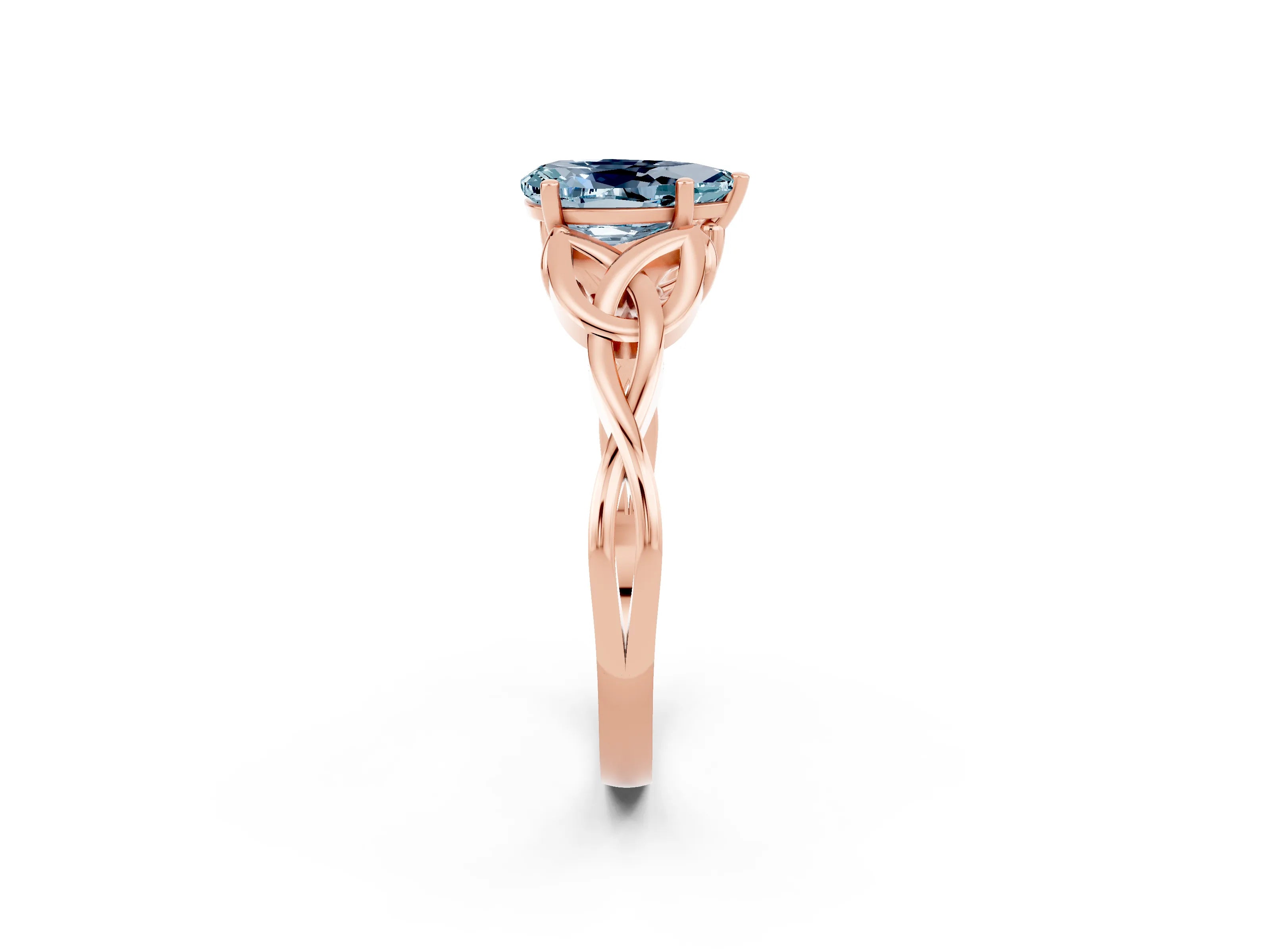 Rose gold Pear Cut Aquamarine Solitaire Celtic Knot Ring with Four-Prong Setting_14