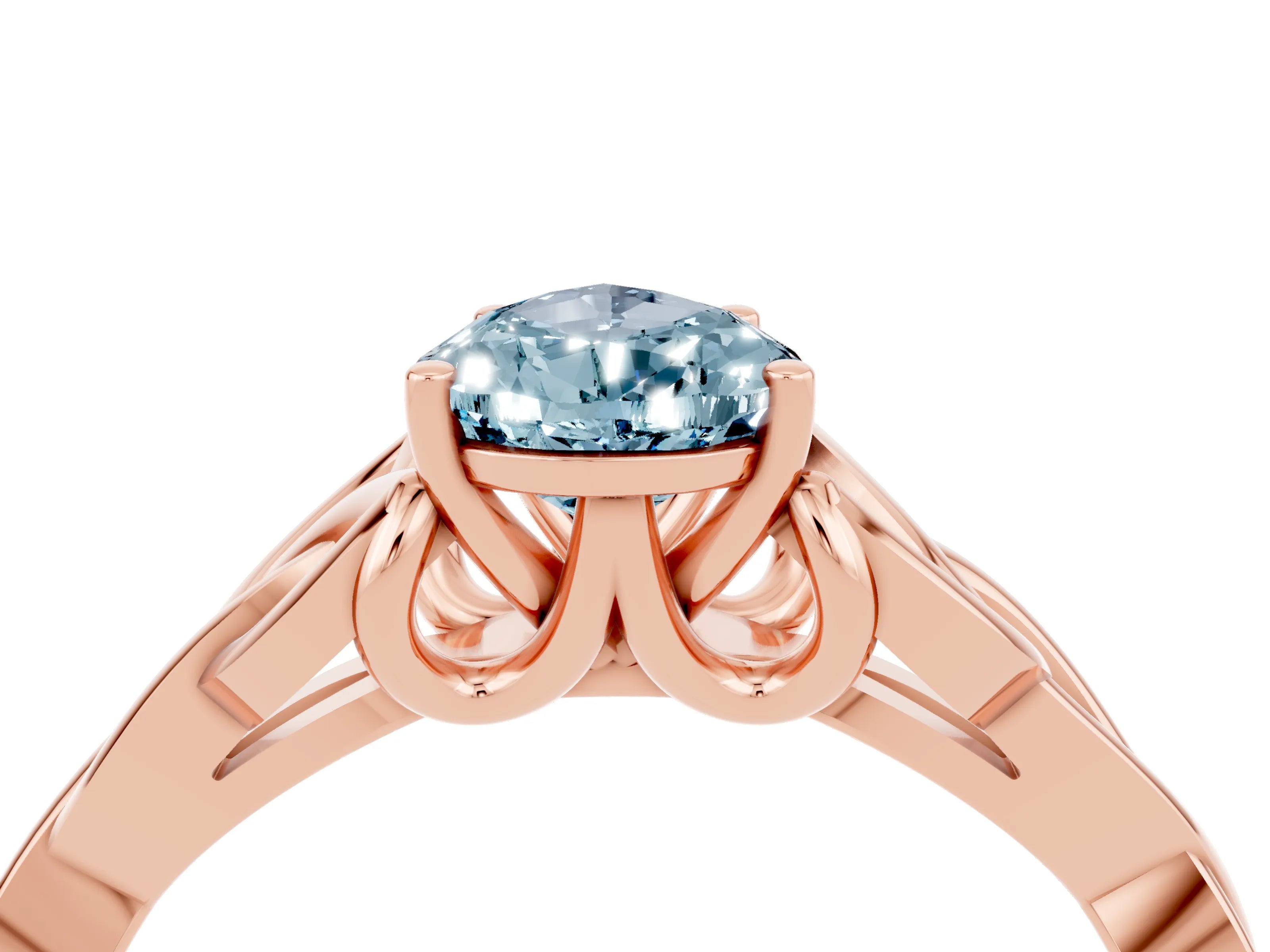 Rose gold Pear Cut Aquamarine Solitaire Celtic Knot Ring with Four-Prong Setting_16