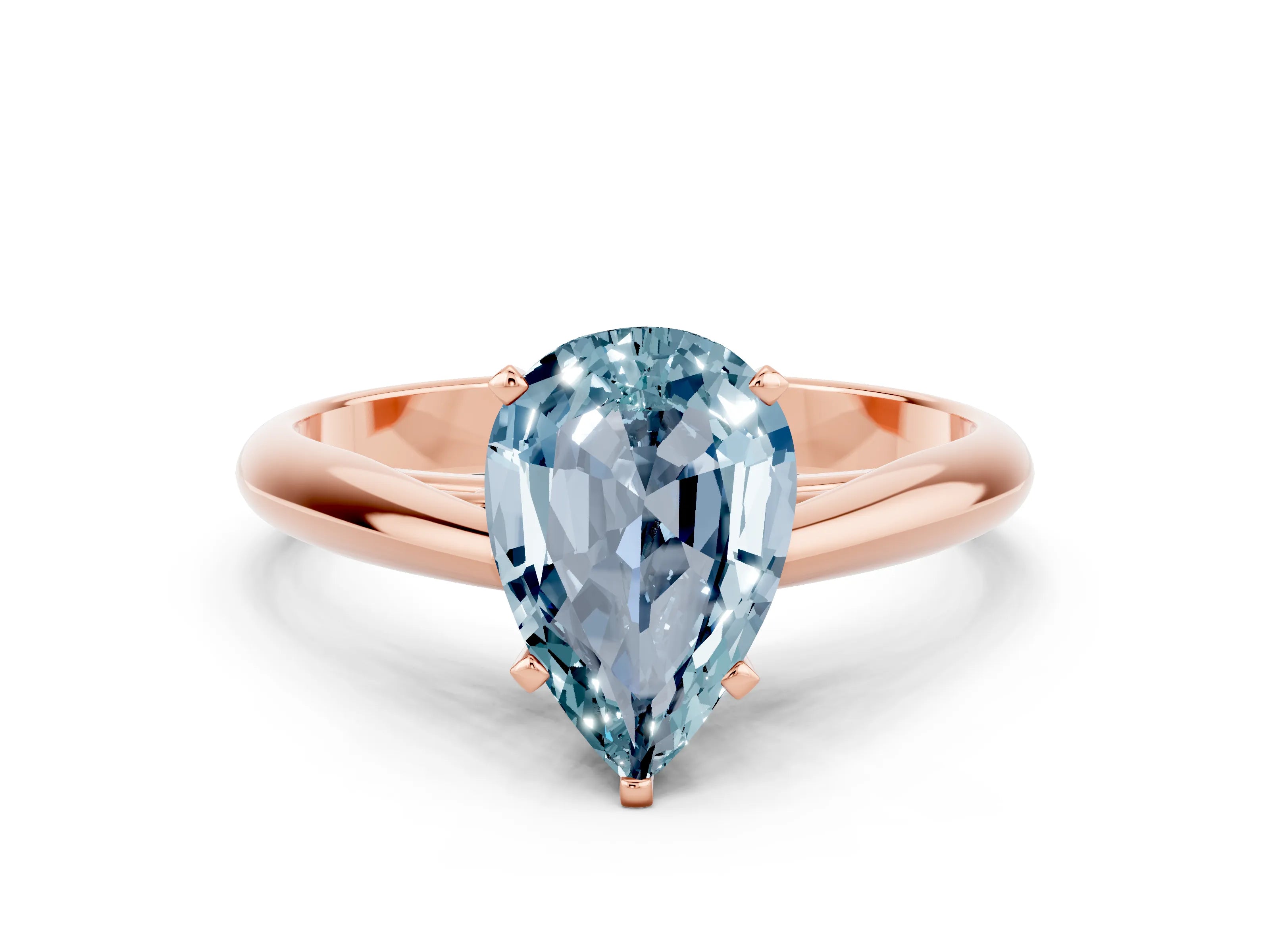 Rose gold Pear Cut Aquamarine Solitaire Engagement Ring with Cathedral Setting and Four-Prong Mount_12
