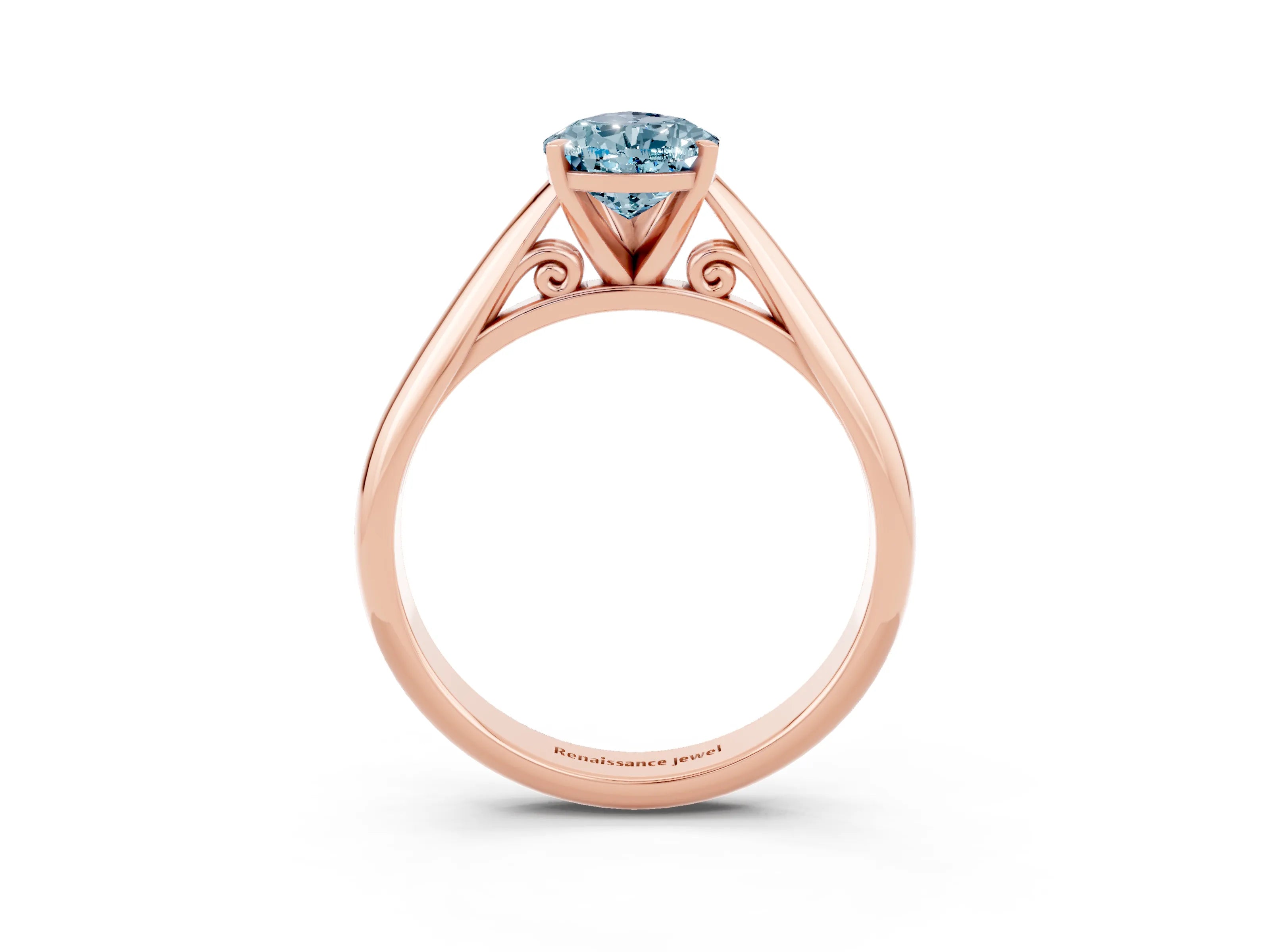 Rose gold Pear Cut Aquamarine Solitaire Engagement Ring with Cathedral Setting and Four-Prong Mount_15