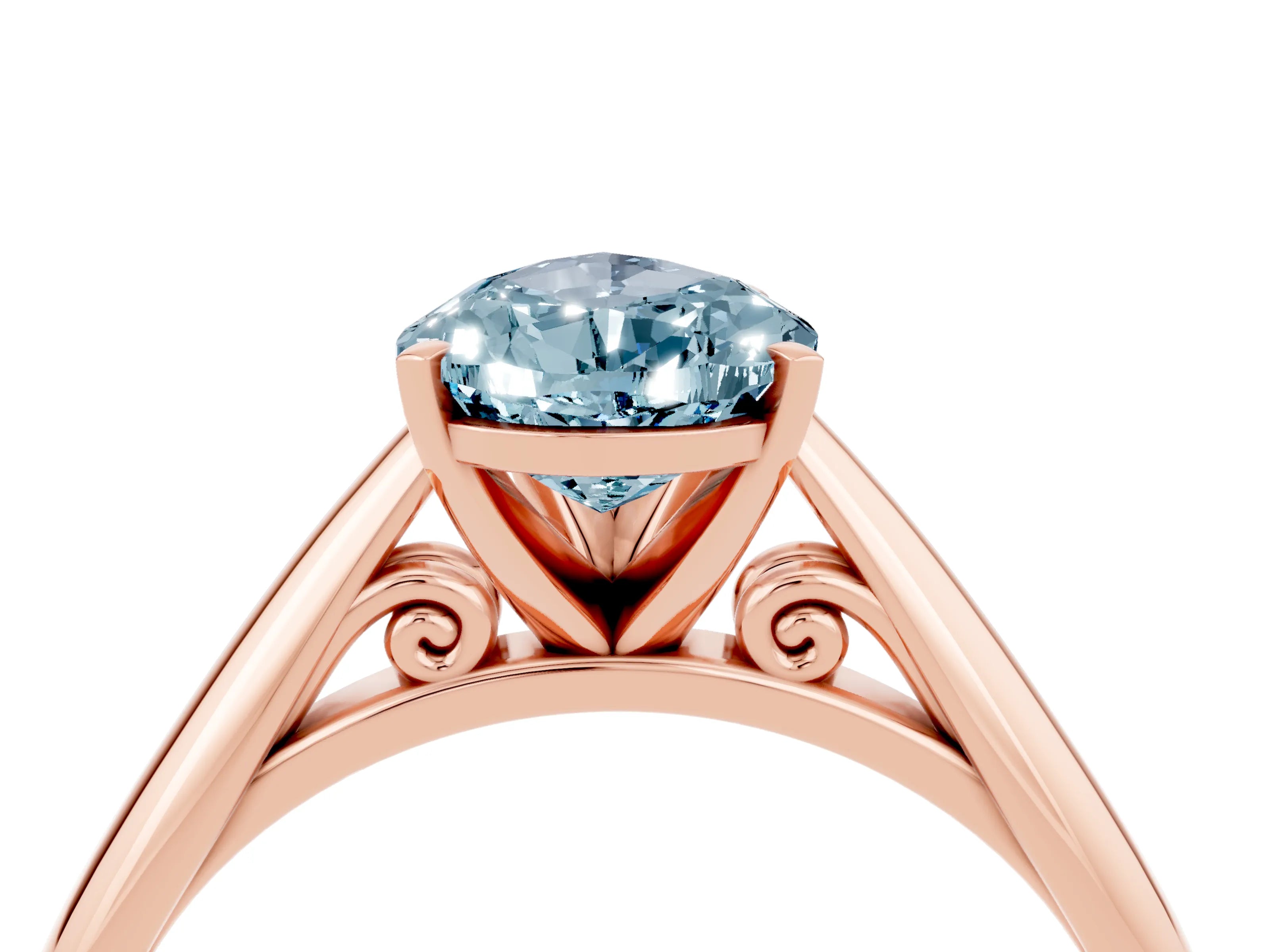 Rose gold Pear Cut Aquamarine Solitaire Engagement Ring with Cathedral Setting and Four-Prong Mount_16