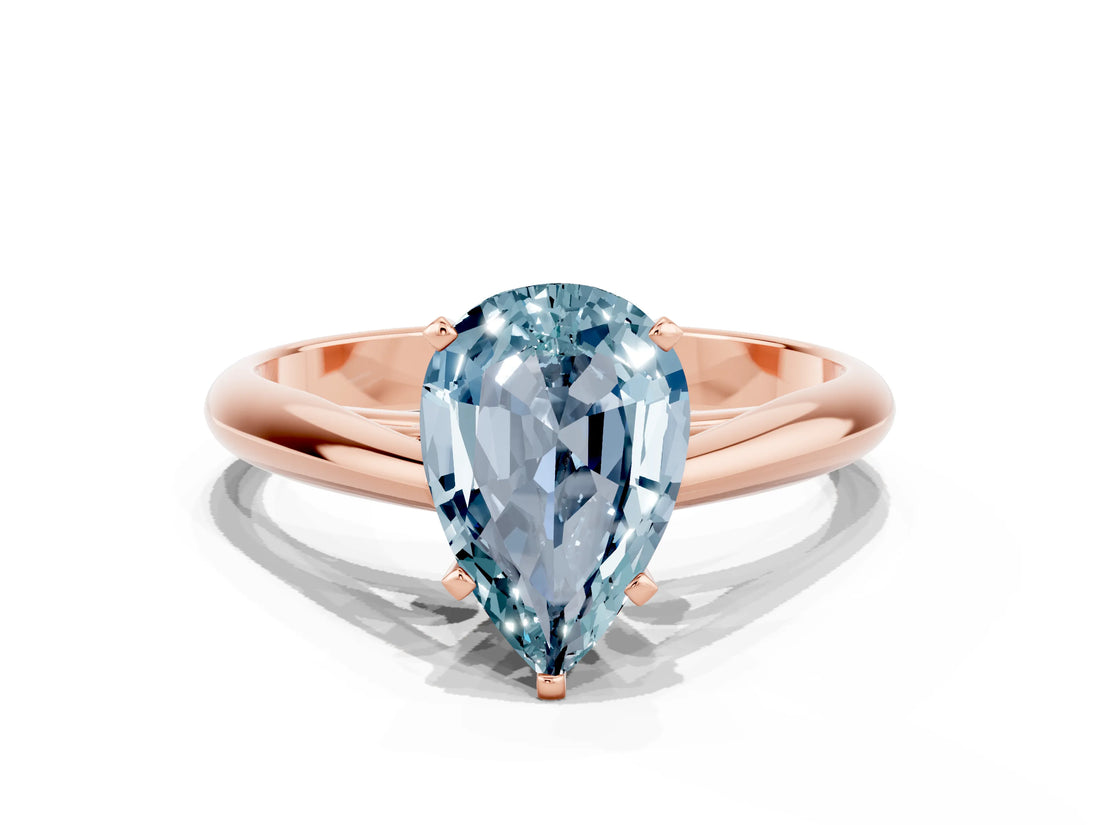 Rose gold Pear Cut Aquamarine Solitaire Engagement Ring with Cathedral Setting and Four-Prong Mount_84