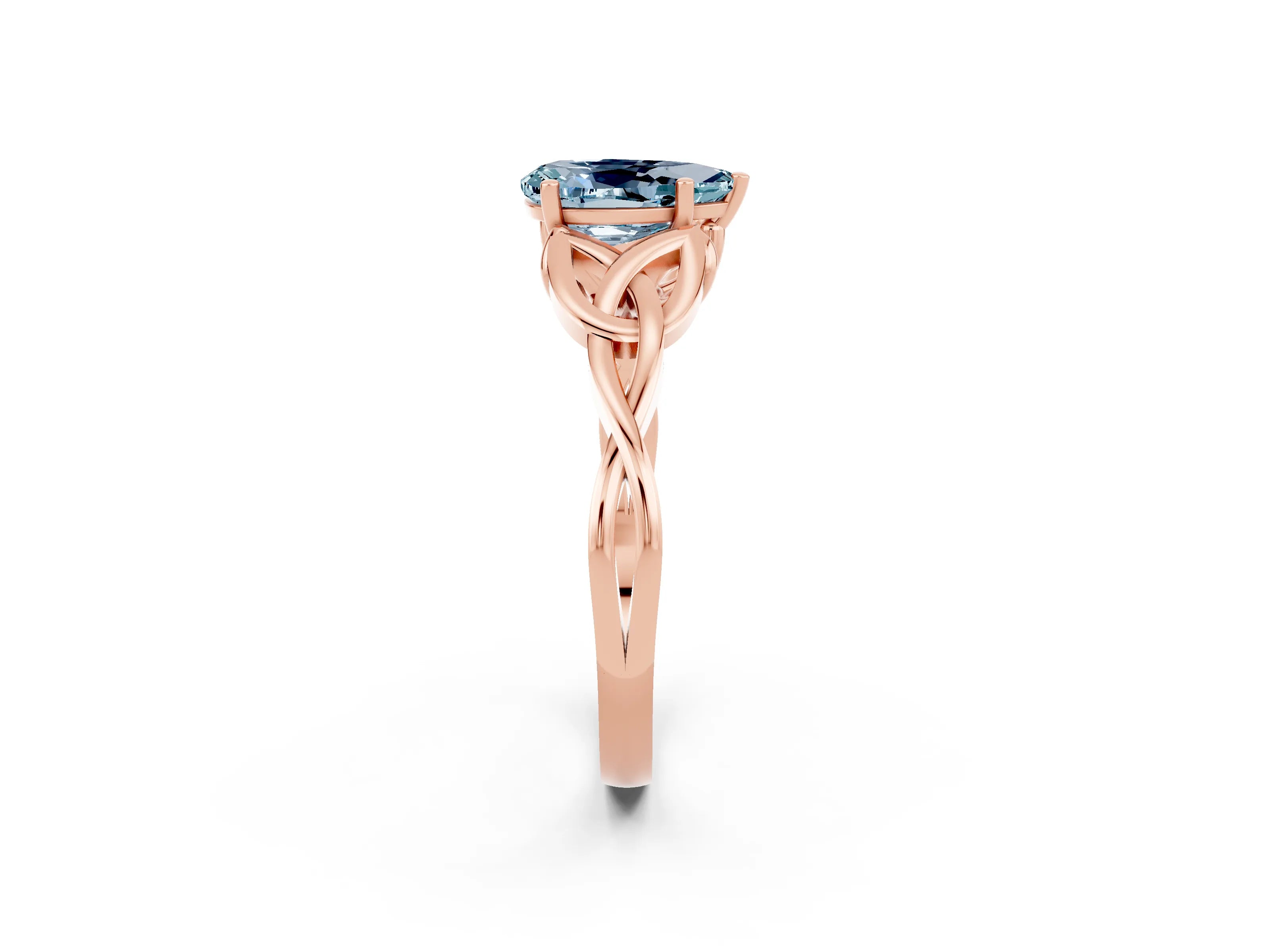 Rose gold Pear Cut Aquamarine Solitaire Engagement Ring with Celtic Knot Band and Four-Prong Setting_2