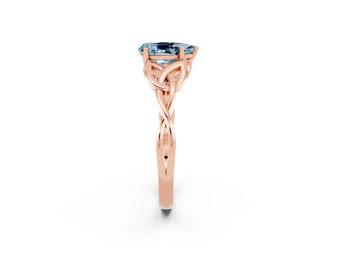 Rose gold Pear Cut Aquamarine Solitaire Engagement Ring with Celtic Knot Band and Four-Prong Setting_2