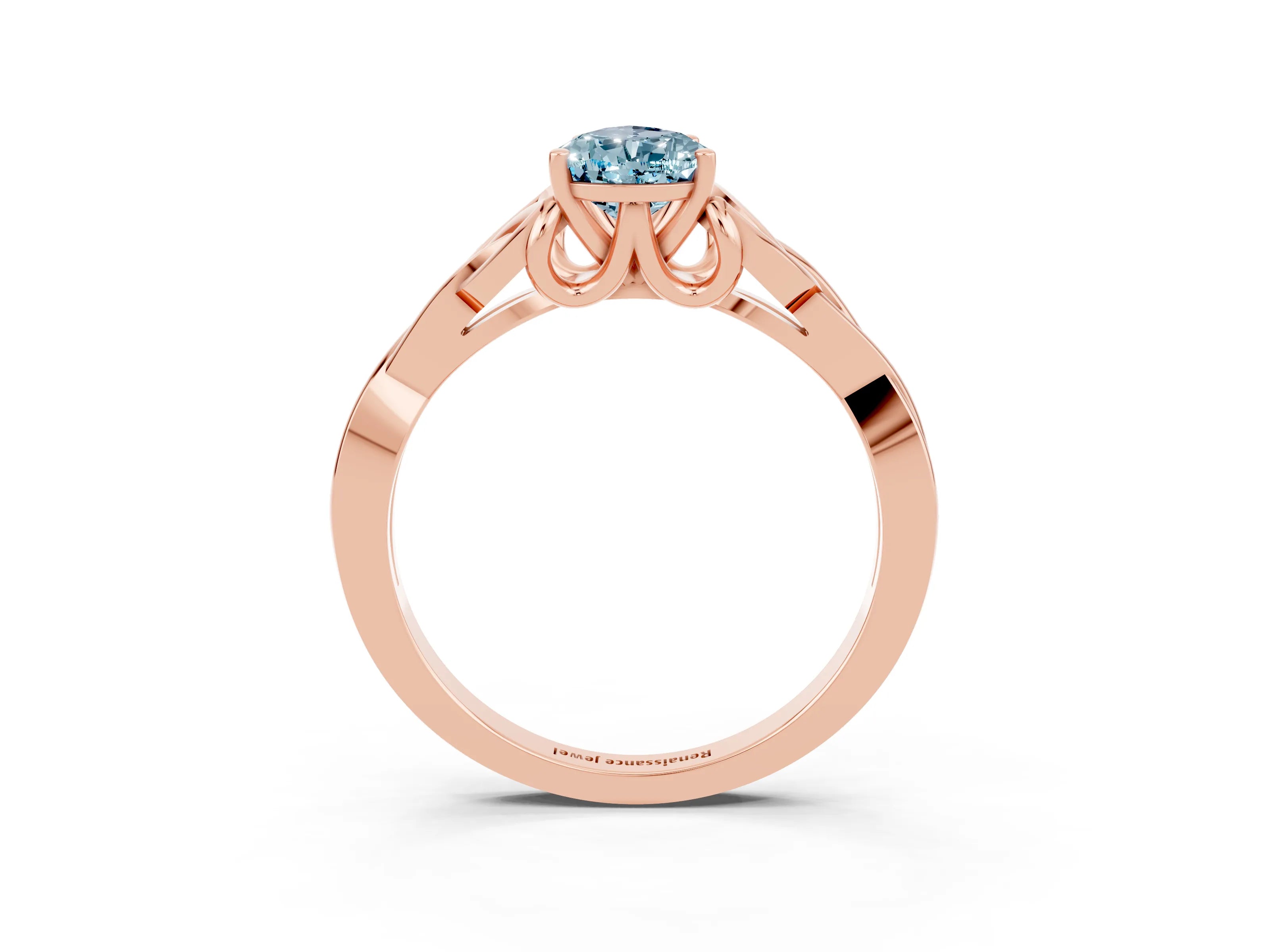 Rose gold Pear Cut Aquamarine Solitaire Engagement Ring with Celtic Knot Band and Four-Prong Setting_3