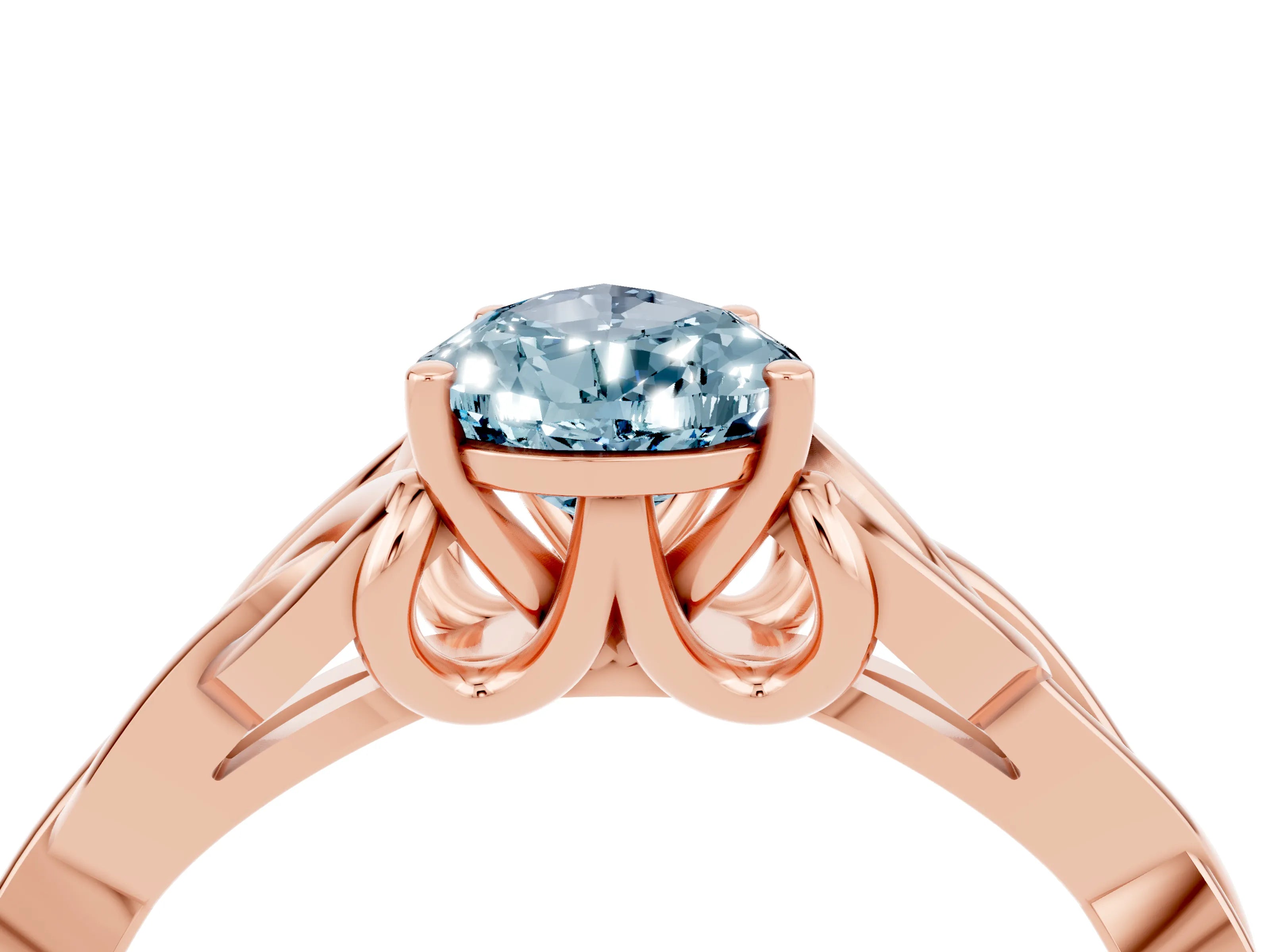 Rose gold Pear Cut Aquamarine Solitaire Engagement Ring with Celtic Knot Band and Four-Prong Setting_4