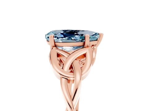 Rose gold Pear Cut Aquamarine Solitaire Engagement Ring with Celtic Knot Band and Four-Prong Setting_5