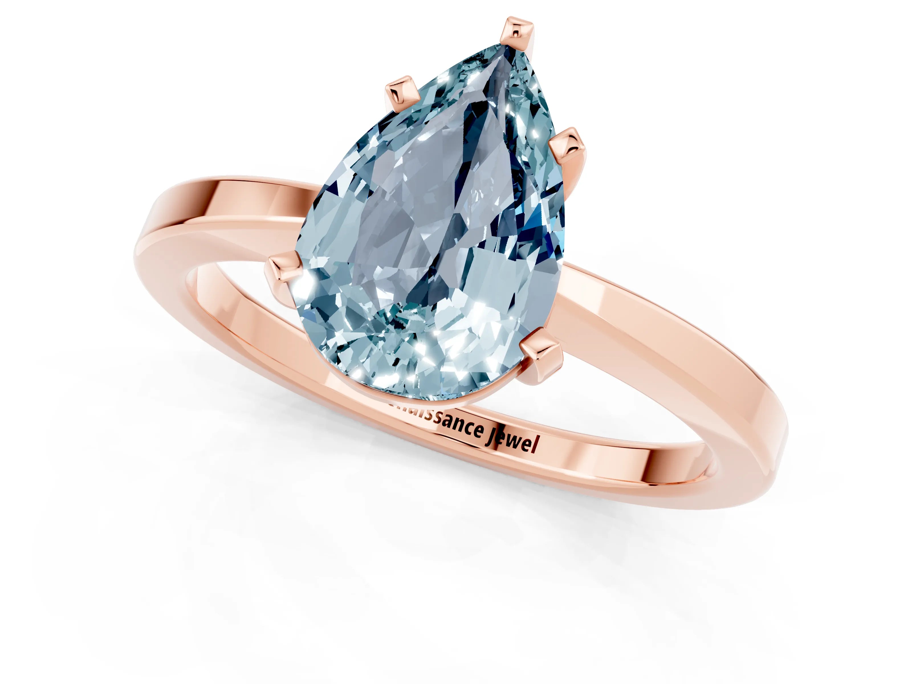 Rose gold Pear Cut Aquamarine Solitaire Engagement Ring with Classic Band and Four-Prong Setting_25