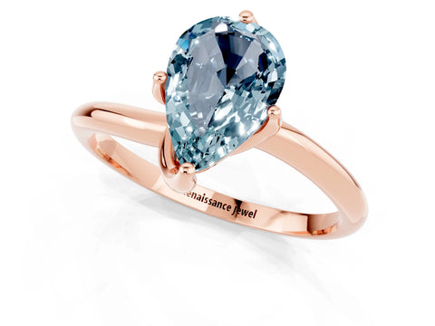 Rose gold Pear Cut Aquamarine Solitaire Engagement Ring with Four-Prong Setting and Classic Band_25