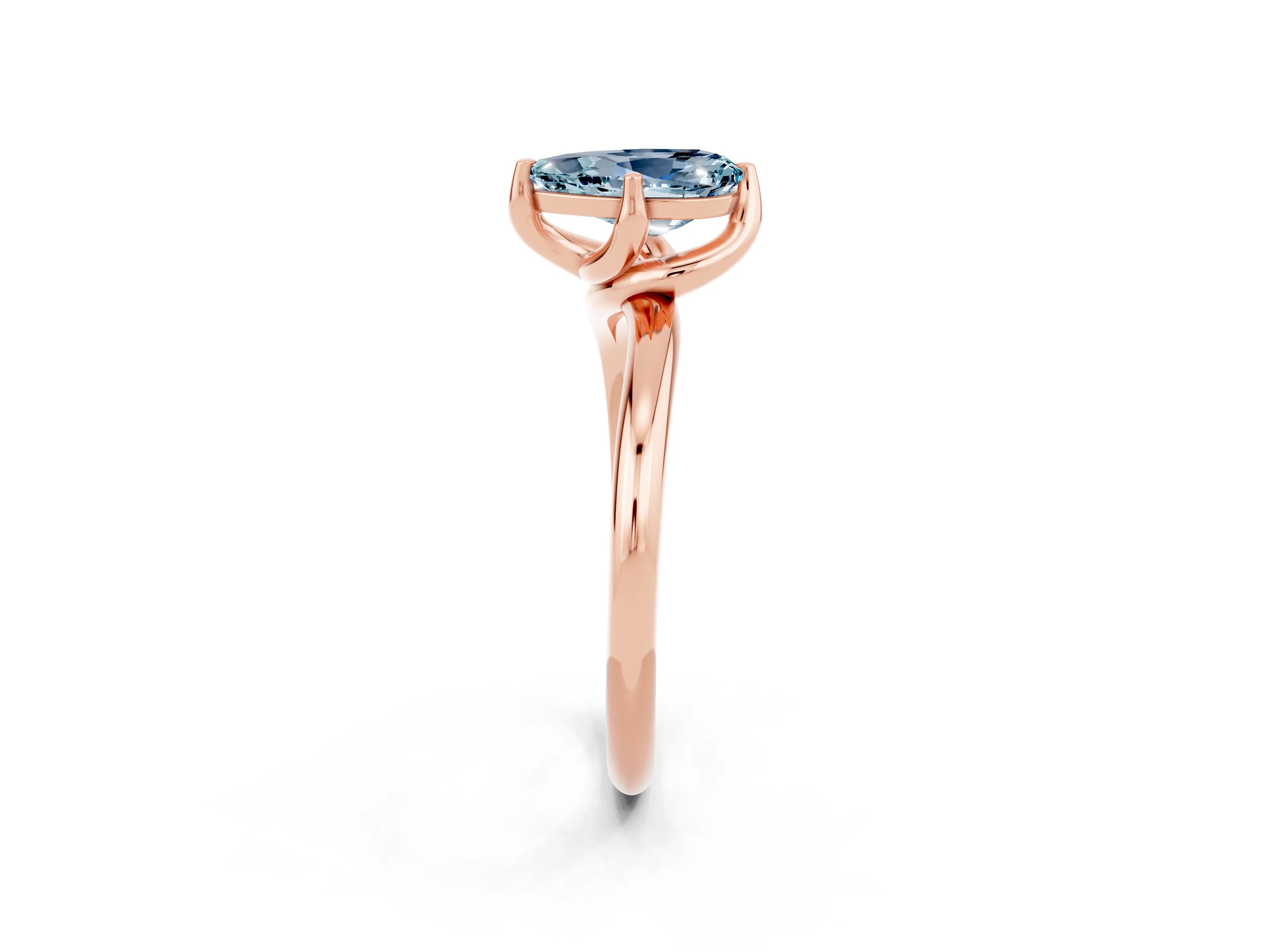 Rose gold Pear Cut Aquamarine Solitaire Engagement Ring with Four-Prong Setting and Classic Band_26