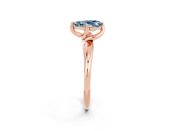 Rose gold Pear Cut Aquamarine Solitaire Engagement Ring with Four-Prong Setting and Classic Band