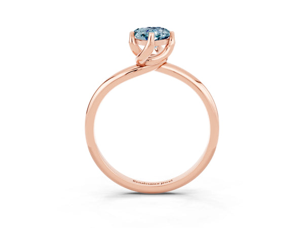 Rose gold Pear Cut Aquamarine Solitaire Engagement Ring with Four-Prong Setting and Classic Band