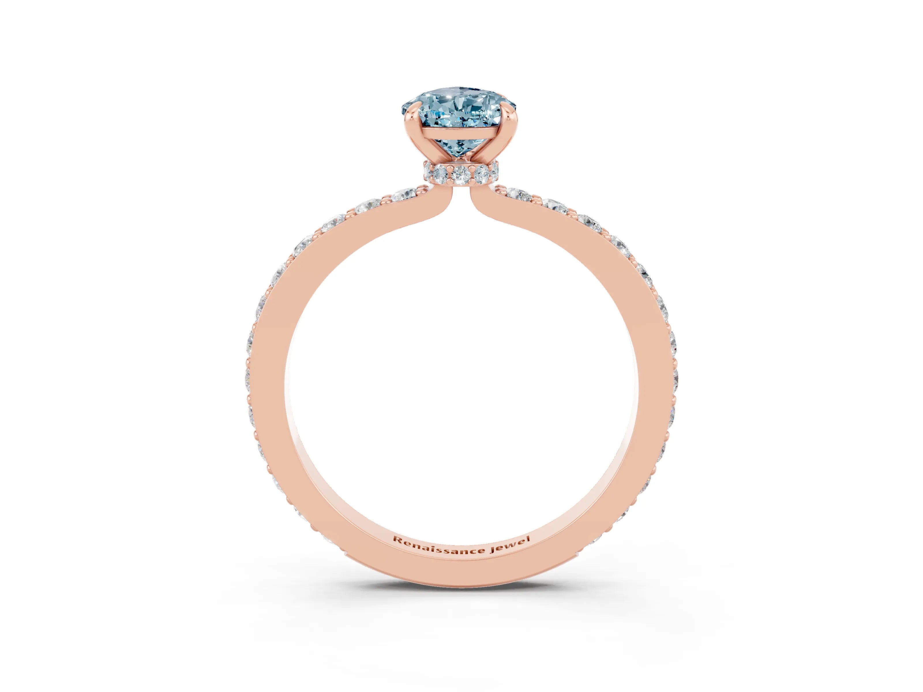 Rose gold Pear Cut Aquamarine Solitaire Engagement Ring with Pavé Band and Four-Prong Setting_3