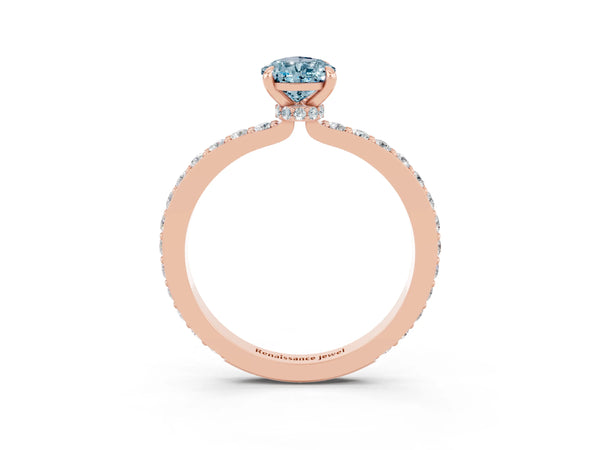 Rose gold Pear Cut Aquamarine Solitaire Engagement Ring with Pavé Band and Four-Prong Setting