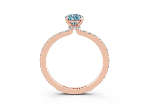 Rose gold Pear Cut Aquamarine Solitaire Engagement Ring with Pavé Band and Four-Prong Setting_3