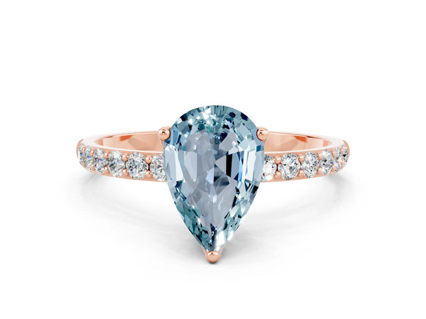 Rose gold Pear Cut Aquamarine Solitaire Engagement Ring with Round  Pavé Band and Prong Setting