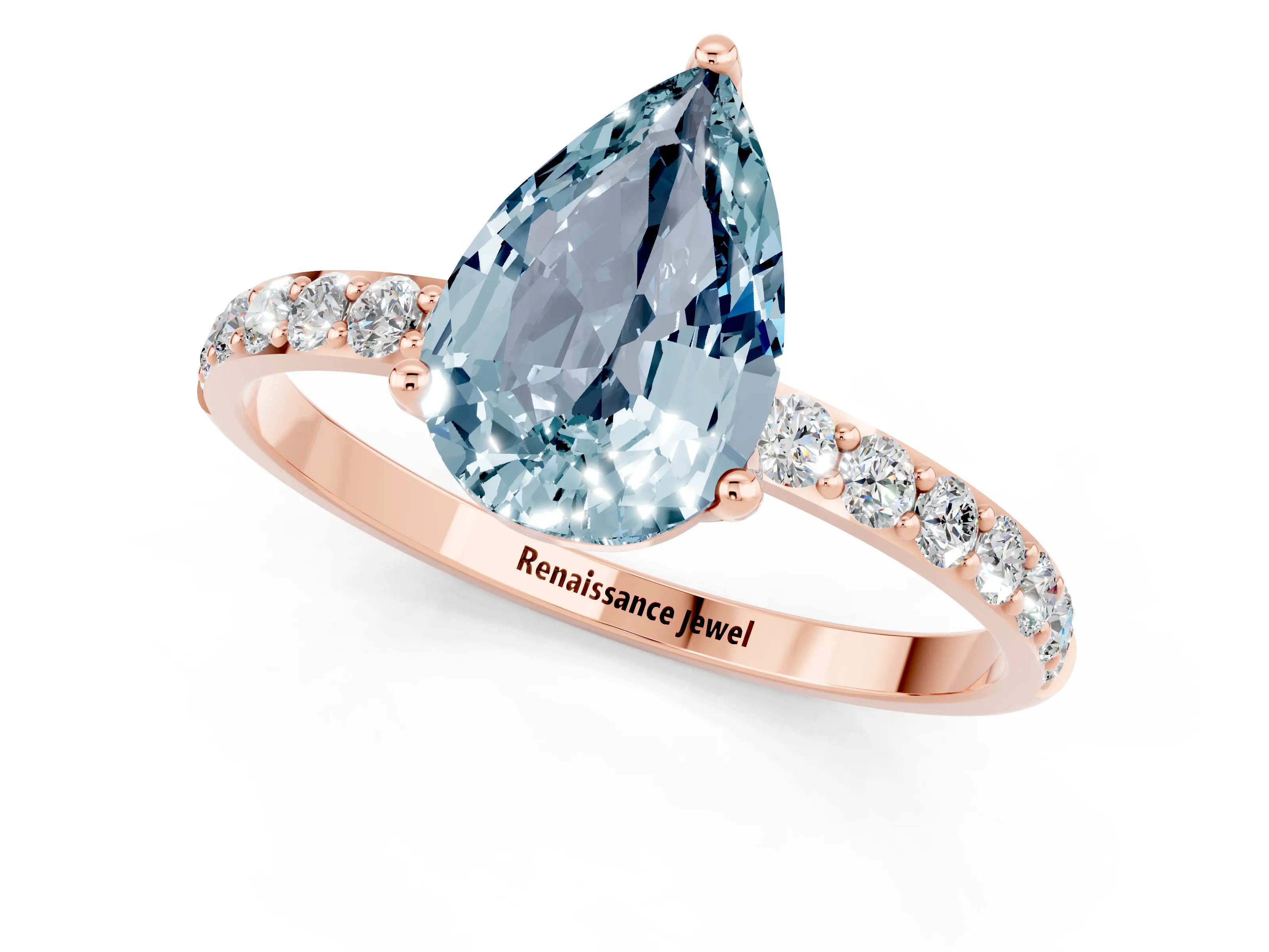 Rose gold Pear Cut Aquamarine Solitaire Engagement Ring with Pavé Band and Prong Setting_1