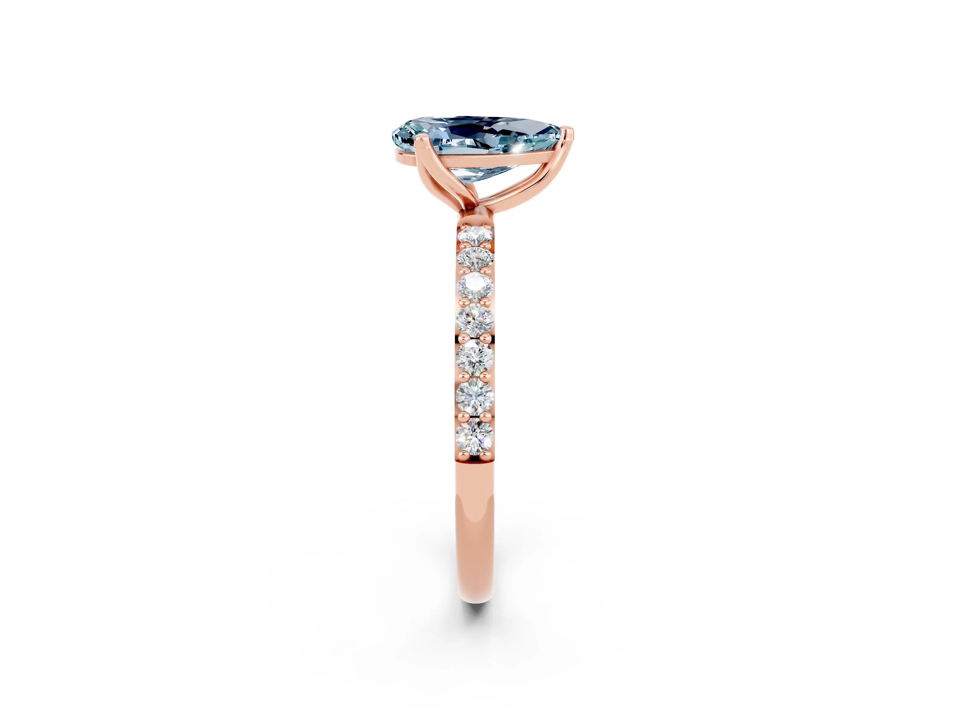 Rose gold Pear Cut Aquamarine Solitaire Engagement Ring with Pavé Band and Prong Setting_2
