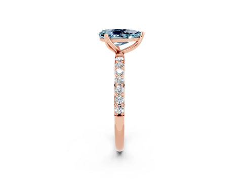 Rose gold Pear Cut Aquamarine Solitaire Engagement Ring with Pavé Band and Prong Setting_2