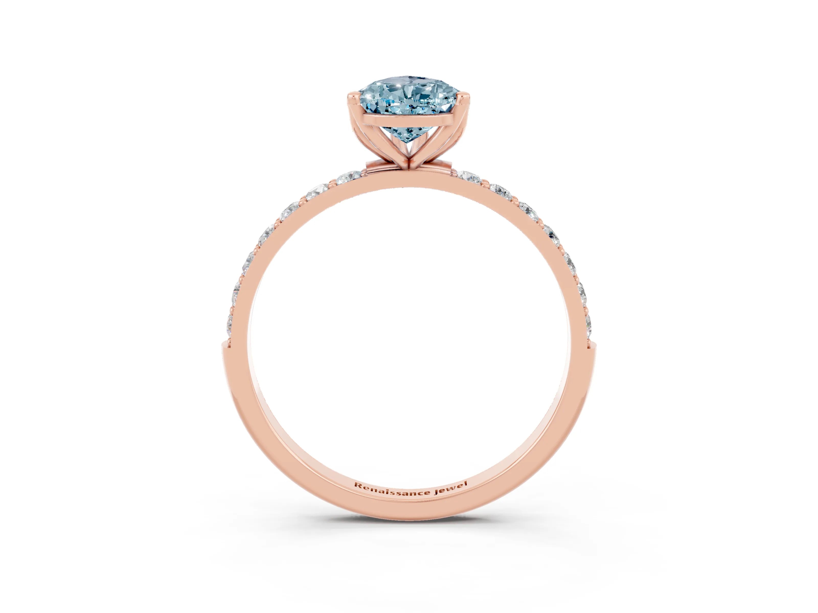 Rose gold Pear Cut Aquamarine Solitaire Engagement Ring with Pavé Band and Prong Setting_3