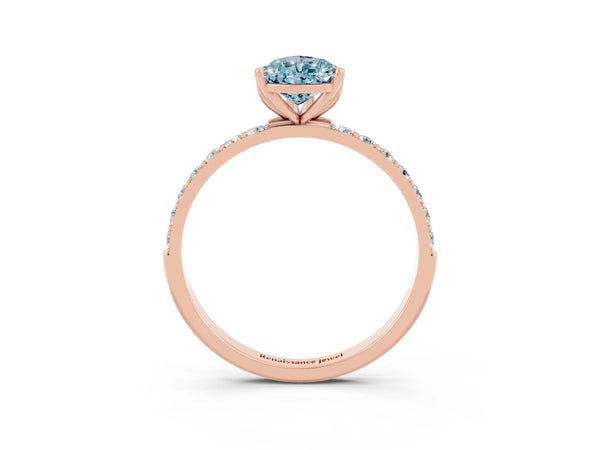 Rose gold Pear Cut Aquamarine Solitaire Engagement Ring with Round  Pavé Band and Prong Setting