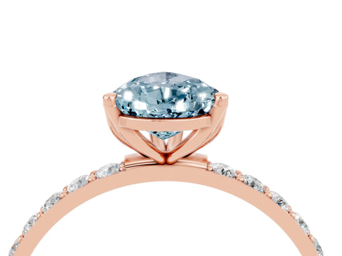Rose gold Pear Cut Aquamarine Solitaire Engagement Ring with Pavé Band and Prong Setting_4