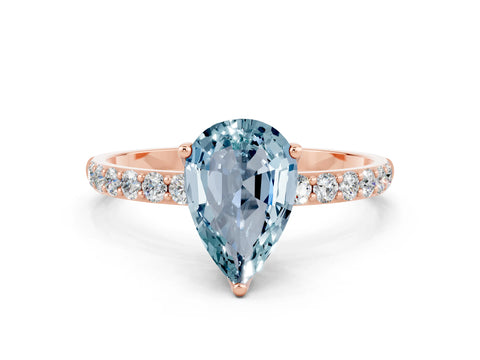 Rose gold Pear Cut Aquamarine Solitaire Engagement Ring with Pavé Band and Prong Setting