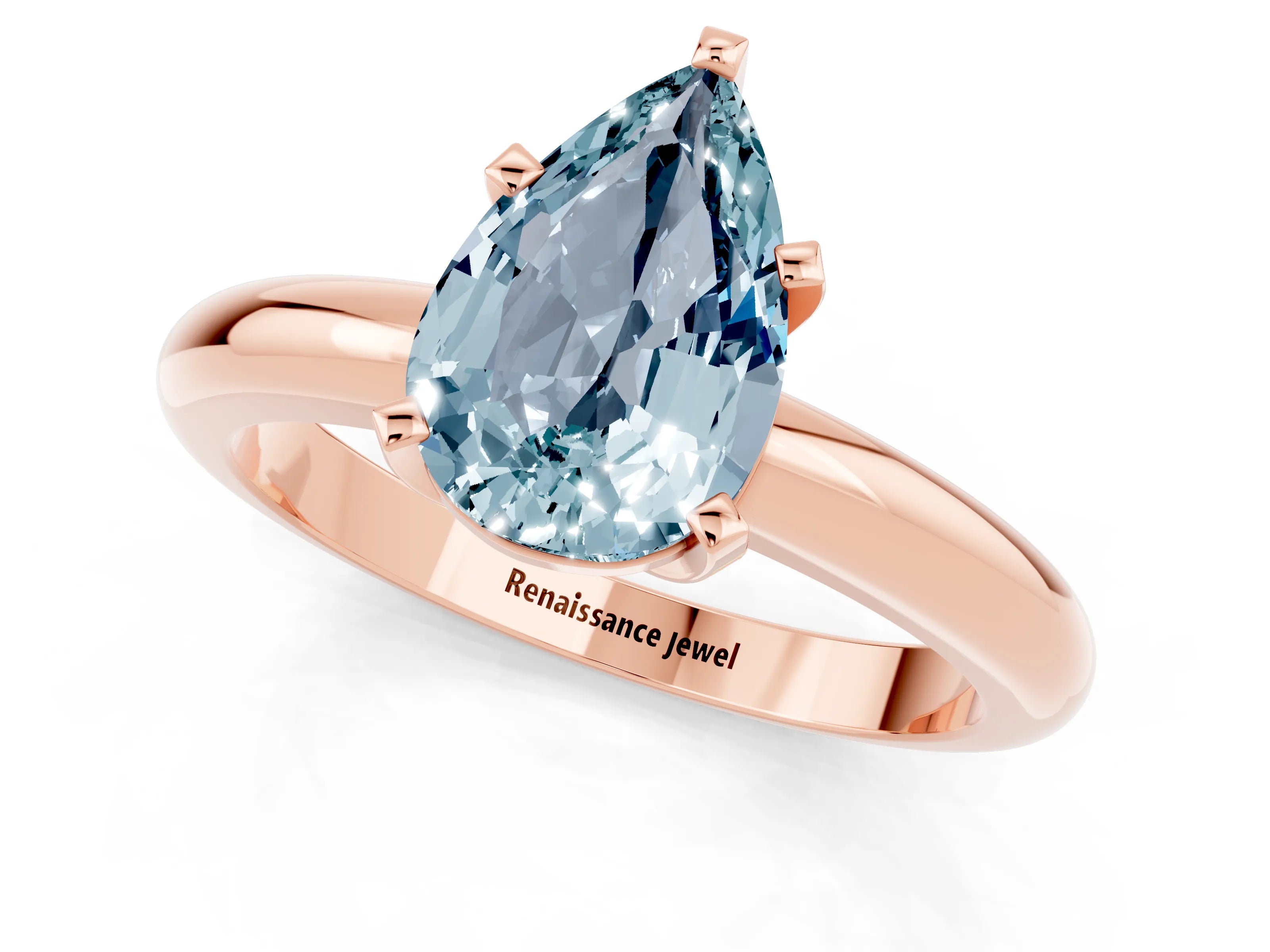Rose gold Pear Cut Aquamarine Solitaire Engagement Ring with Round Band and Four-Prong Setting_1