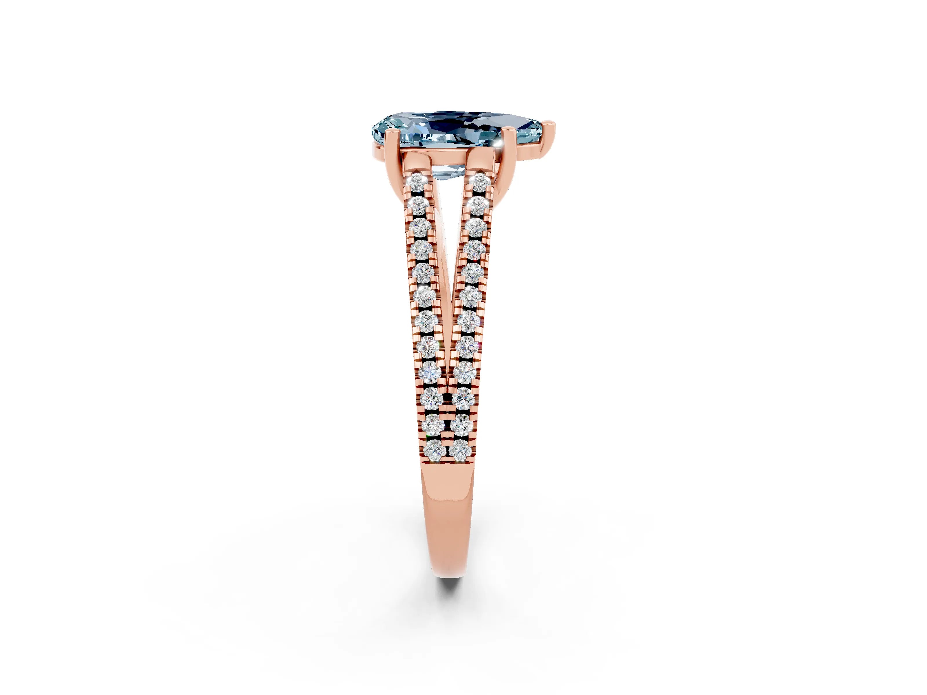 Rose gold Pear Cut Aquamarine Solitaire Engagement Ring with Split Shank Pavé Band_2