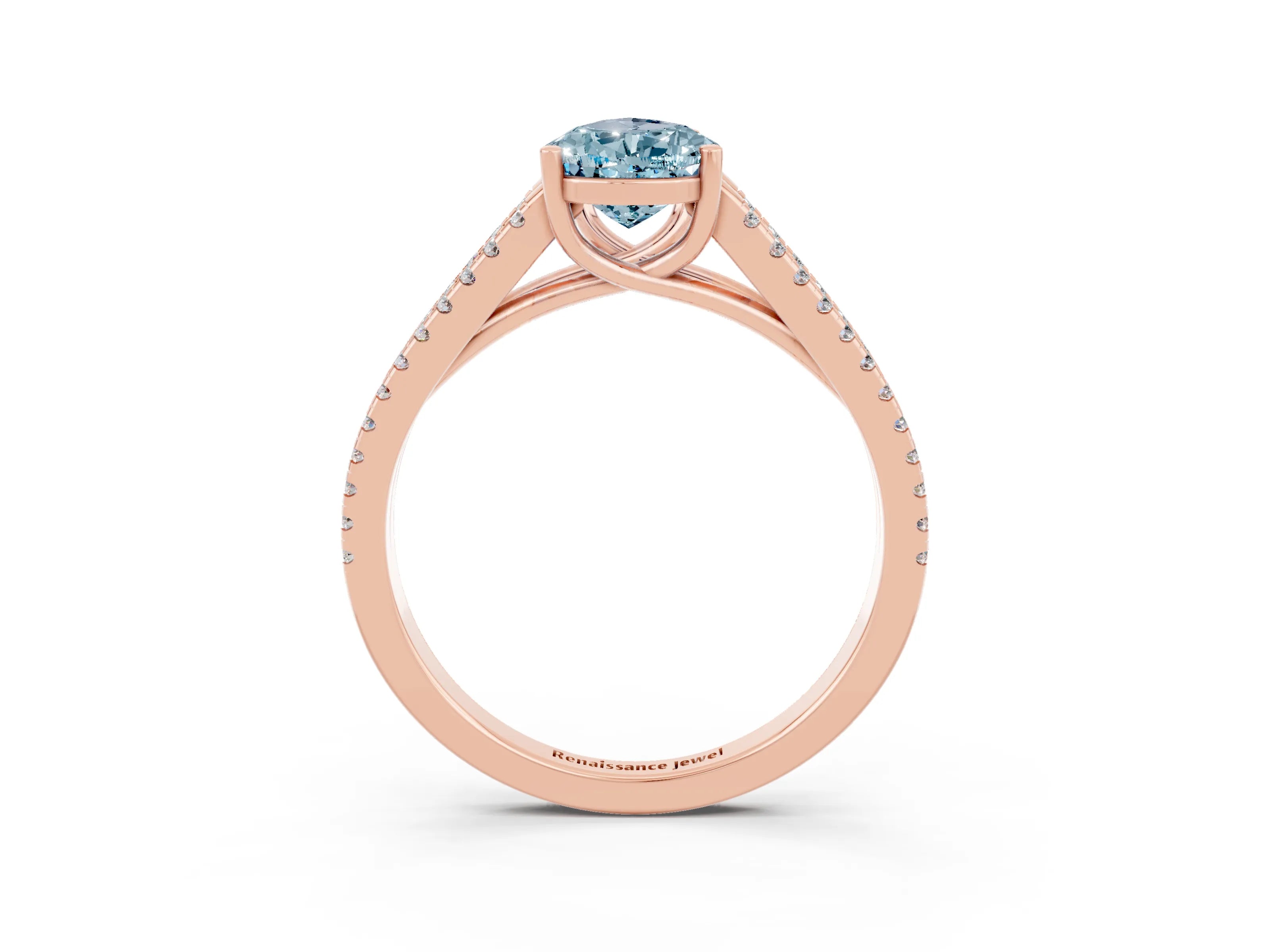 Rose gold Pear Cut Aquamarine Solitaire Engagement Ring with Split Shank Pavé Band_3