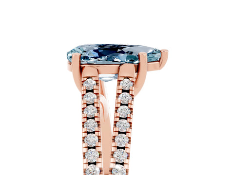 Rose gold Pear Cut Aquamarine Solitaire Engagement Ring with Split Shank Pavé Band_5