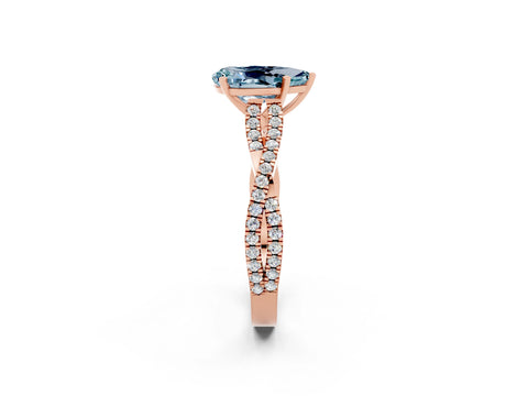 Rose gold Pear Cut Aquamarine Solitaire Engagement Ring with Twisted Pavé Band and Four-Prong Setting_2
