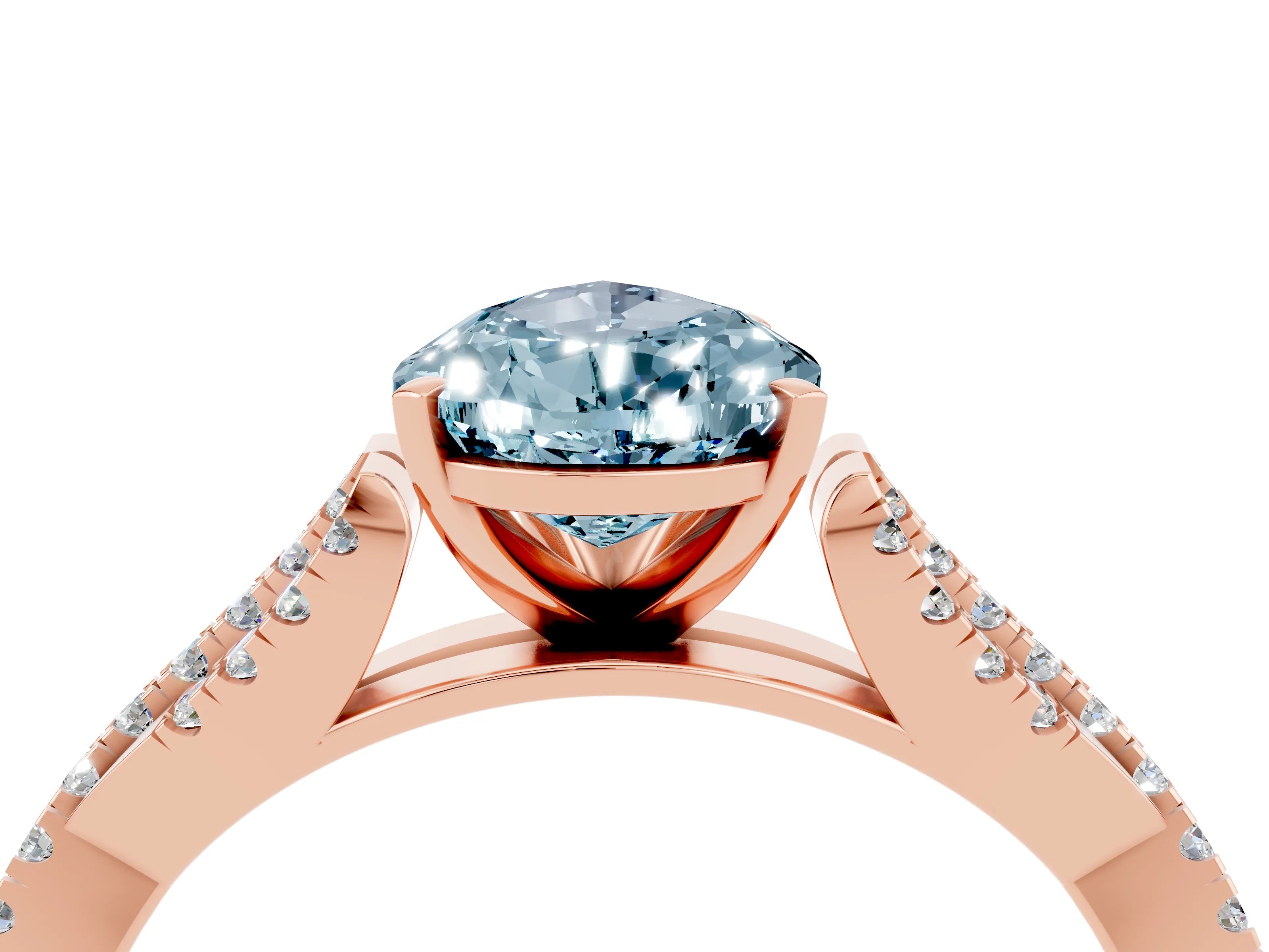 Rose gold Pear Cut Aquamarine Solitaire Engagement Ring with Twisted Pavé Band and Four-Prong Setting_4