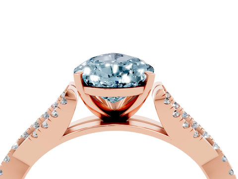Rose gold Pear Cut Aquamarine Solitaire Engagement Ring with Twisted Pavé Band and Four-Prong Setting_4