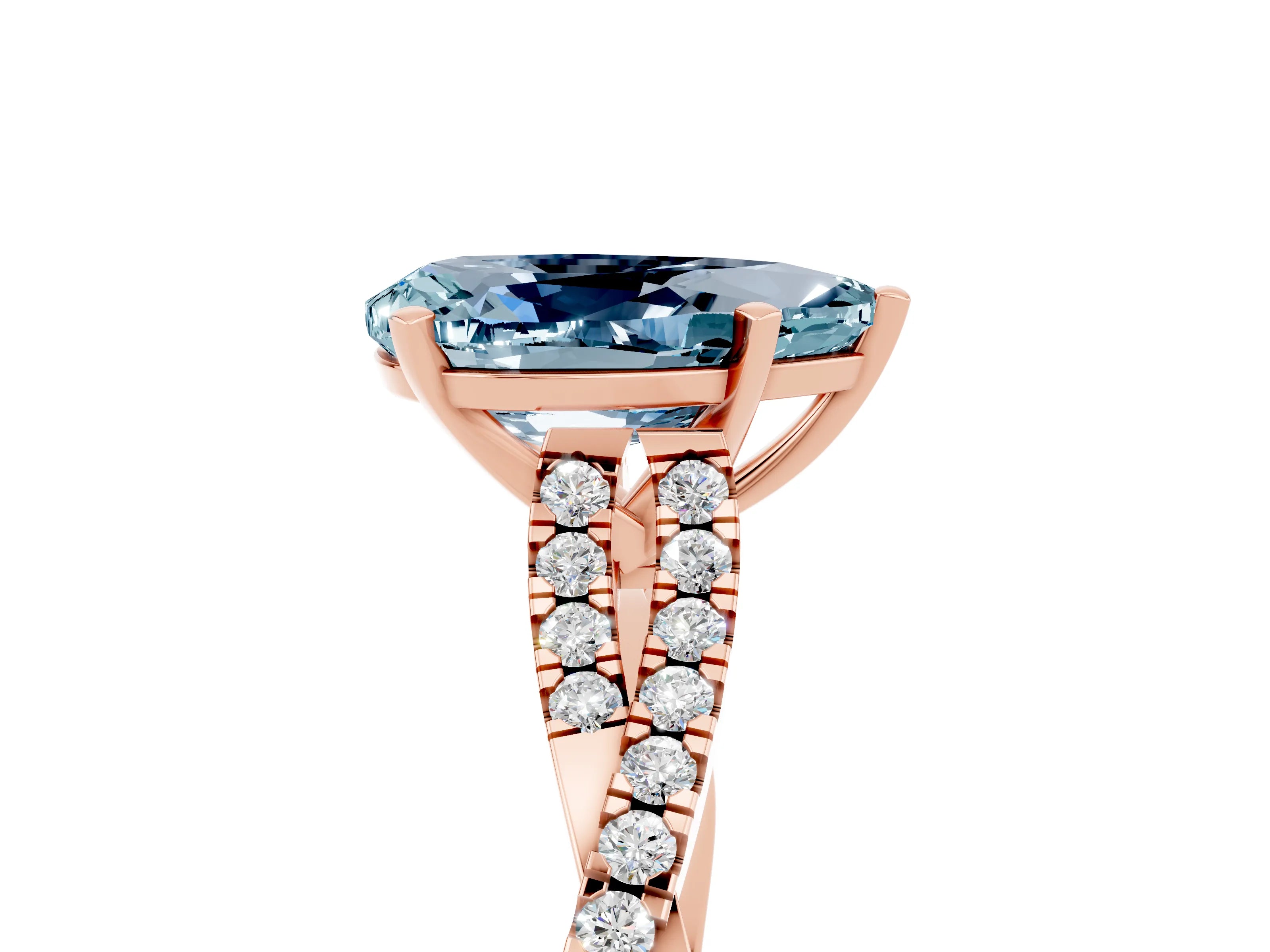 Rose gold Pear Cut Aquamarine Solitaire Engagement Ring with Twisted Pavé Band and Four-Prong Setting_5